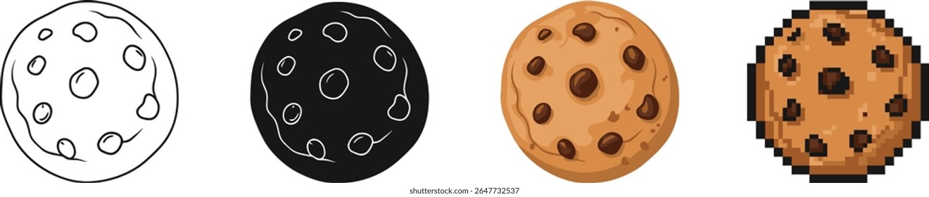 Coleção de Gráficos de Cookie: Line Art, Silhueta, Vetor e Pixel Art