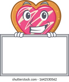 Cookie heart cartoon design concept grinning with board