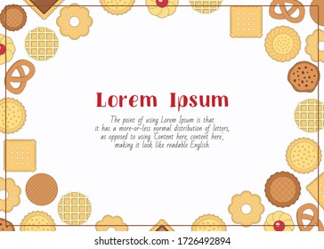 Cookie - horizontal card with text and vector color illustrations of sweet dessert for graphic design