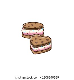 cookie ice cream sandwiches logo. Ice cream badge, label, logo, icons design Vector illustration templates. Chocolate chip cookie isolated on white background cartoon vector illustration.