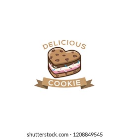 cookie ice cream sandwiches logo. Ice cream badge, label, logo, icons design Vector illustration templates. Chocolate chip cookie isolated on white background cartoon vector illustration.