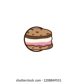 cookie ice cream sandwiches logo. Ice cream badge, label, logo, icons design Vector illustration templates. Chocolate chip cookie isolated on white background cartoon vector illustration.