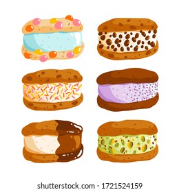 Cookie ice cream sandwiches vector illustrations collection