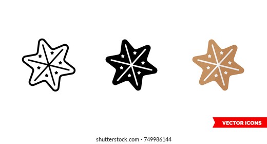 Cookie icon of 3 types: color, black and white, outline. Isolated vector sign symbol.