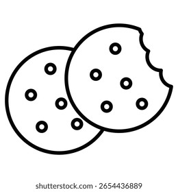 Cookie icon Black and white outline flat sign vector
