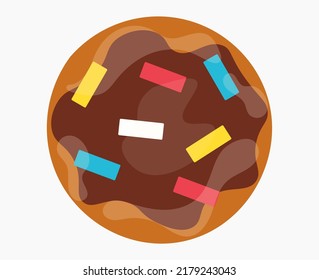 Cookie icon with chocolate icing and colored sprinkles. Candy symbol in flat style. Minimalistic vector isolated illustration.Great sweets for tea. Design concept for holiday cards, ad, games, web.