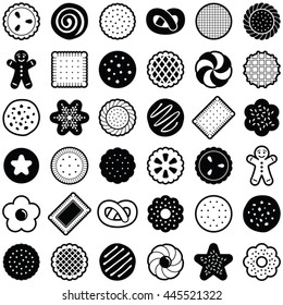 Cookie icon collection - vector outline illustration and silhouette