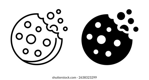 Cookie icon with crumbs. Line and silhouette style.