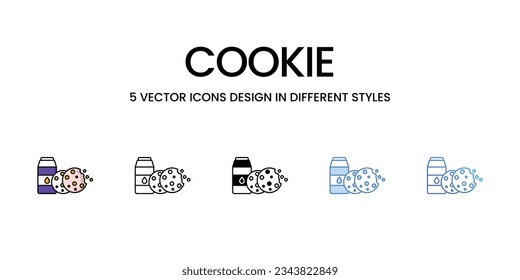 Cookie Icon Design in Five style with Editable Stroke. Line, Solid, Flat Line, Duo Tone Color, and Color Gradient Line. Suitable for Web Page, Mobile App, UI, UX and GUI design.