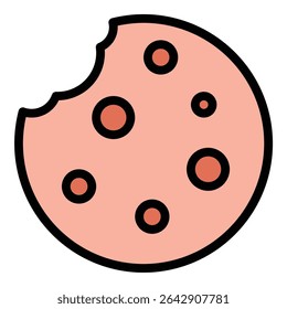 Cookie icon flat line style illustration representing sweet baked snacks, suitable for bakery, dessert, and food-related projects