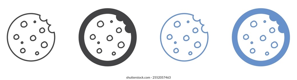 Cookie icon flat line symbol set.