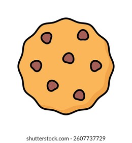 Cookie icon in lineal color style with chocolate chips, perfect for snack, dessert, and bakery illustrations