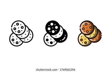 Cookie icon. With outline, glyph, and filled outline style