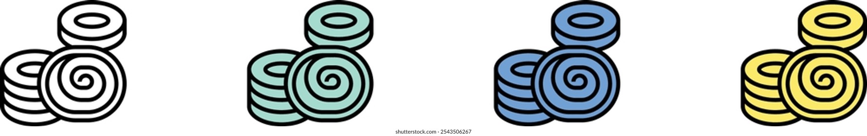 cookie icon. Outline, Green, Blue and Yellow Style Design Isolated On White Background
