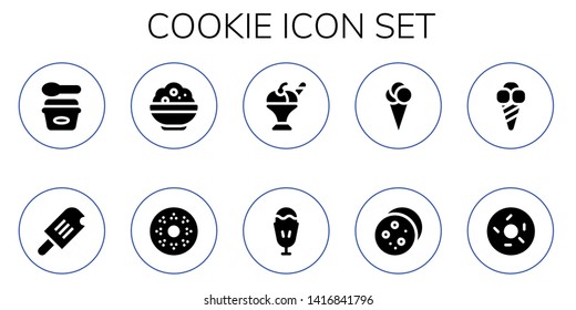 cookie icon set. 10 filled cookie icons.  Simple modern icons about  - Ice cream, Rice, Doughnut, Sundae, Cookie
