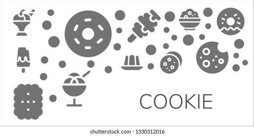 cookie icon set. 11 filled cookie icons.  Collection Of - Ice cream, Doughnut, Jelly, Cookie, Rice
