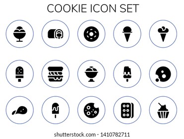 cookie icon set. 15 filled cookie icons.  Simple modern icons about  - Ice cream, Snack cake, Scone, Doughnut, Cookie, Snack, Biscuit