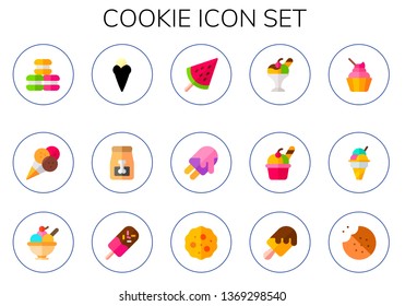 cookie icon set. 15 flat cookie icons.  Collection Of - macaron, ice cream, dog food, cookies