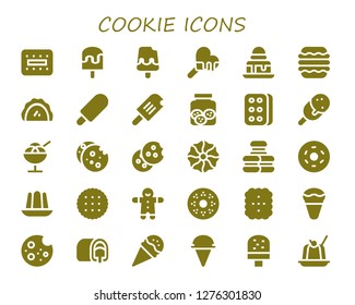  cookie icon set. 30 filled cookie icons. Simple modern icons about  - Biscuit, Ice cream, Brownie, Macaron, Pastry, Cookies, Cookie, Doughnut, Jelly, Gingerbread, Snack cake