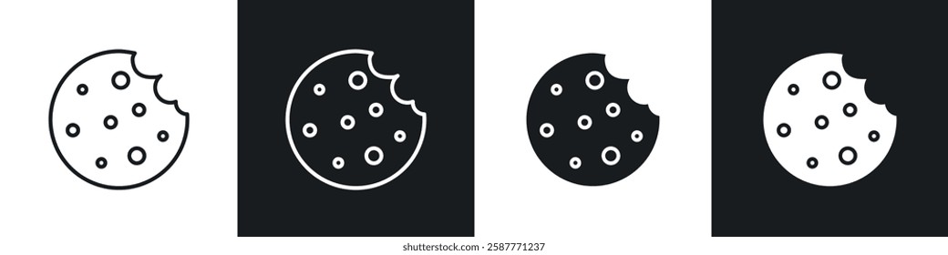 Cookie icon set black and white colors. Graphic Vector icons pack