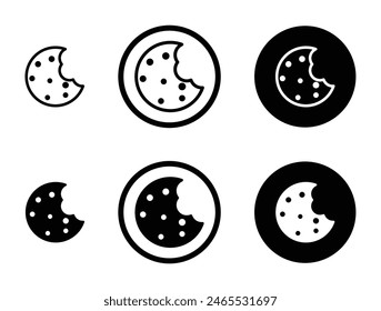Keks-Icon-Set. Schokoladenkeks mit Bissmilchsymbol. Hausgemachtes Vektorgrafik-Keks-Piktogramm. Website- oder Browser-Cookie-Icon geeignet für App und Websites UI-Designs.