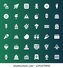 cookie icon set. Collection of 36 filled cookie icons included Macaron, Ice cream, Brownie, Pudding, Cookies, Biscuit, Cookie, Bakery shop, Jelly, Gummy bear, Cracker, Bonbon