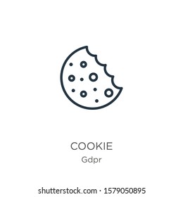 Cookie icon. Thin linear cookie outline icon isolated on white background from gdpr collection. Line vector sign, symbol for web and mobile