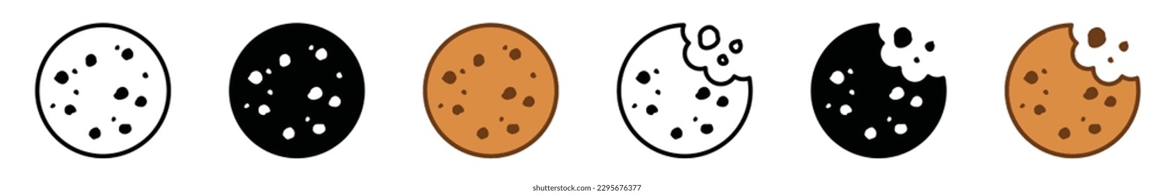 Cookie icon vector. Biscuit, cracker, Snack icon symbol in line, flat, and colors style on white background. Bitten biscuit icons. Bakery sign and symbol. Vector illustration