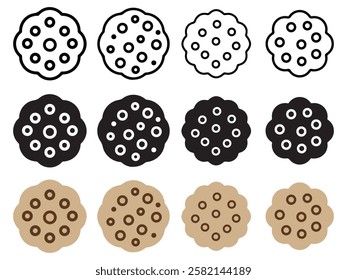 Cookie icon vector. Biscuit, cracker, Snack icon symbol in line, flat, and colors style on white background. Bitten biscuit icons. Bakery sign and symbol. Vector illustration