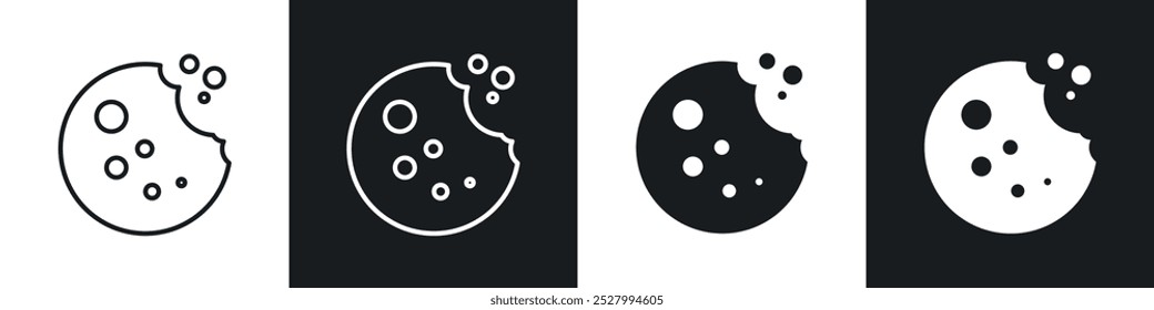 Cookie icon vector icon set black filled and outlined style.