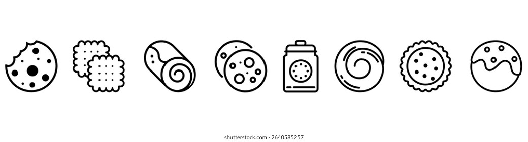 Cookie icon vector set. Pastry illustration sign collection. Biscuit symbol. Baked goods Logo. Collection of Cookies web icons.