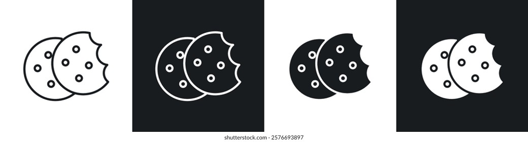 Cookie icons collection in black and white solid and line style