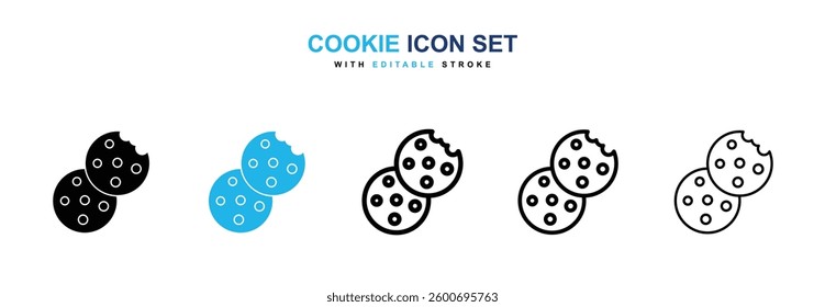 Cookie icons graphics set in black and blue colors