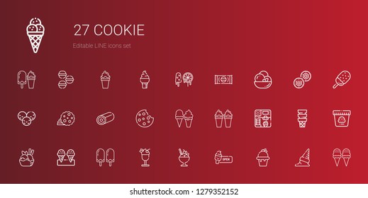 cookie icons set. Collection of cookie with ice cream, sweet, sweets, biscuit, macarons. Editable and scalable cookie icons.