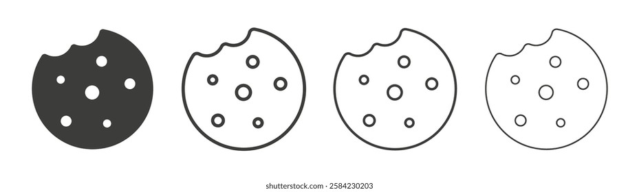 Cookie icons set. Liner outlined and flat black color