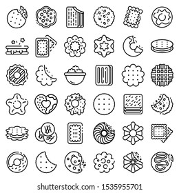 Cookie icons set. Outline set of cookie vector icons for web design isolated on white background