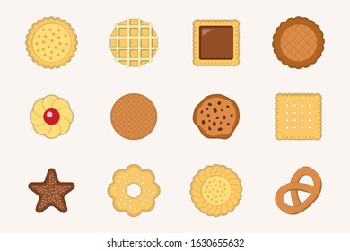 Cookie Icons set - Vector color symbols of sweet dessert for the site or interface