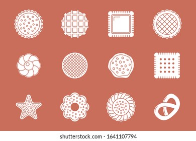 Cookie Icons set - Vector solid silhouettes of sweet dessert for the site or interface