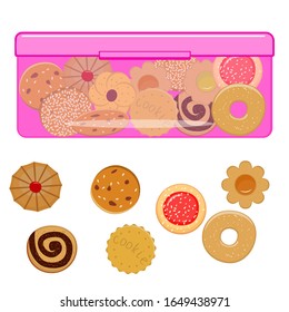 Imagen vectorial aislada de cookies. Cookies en una caja de plástico aislada imagen vectorial en un fondo blanco. Buzón con galletas
