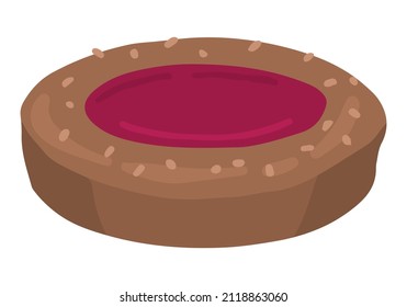 Cookie with jam, dessert. Hand drawn vector illustration in flat style. Single doodle of sweet food. Cartoon clipart isolated on white background.