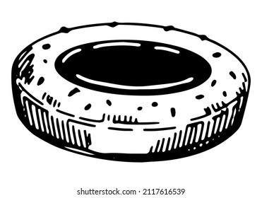 Keks mit Marmelade, Nachtisch-Skizze. Handgezeichnete Vektorgrafik im Retro-Stil. Einziger Süßspeise-Doodle. Skizzierende Clipart einzeln auf weißem Hintergrund.