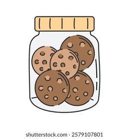 Cookie Jar Doodle Illustration, A glass jar filled with assorted cookies, possibly homemade.