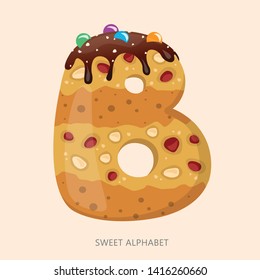 Cookie letter B which is colorful Icing. Biscuit ABC