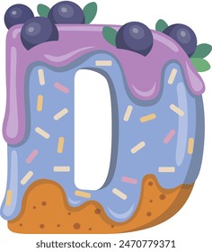 Cookie letter D which is colorful Icing. Biscuit fun ABC. Vector illustration isolated on white background