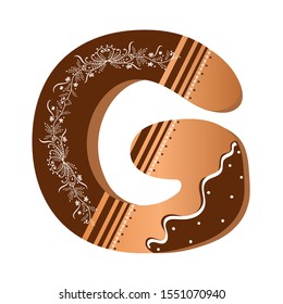 Cookie letter G, Alphabet with ornaments. Cute letters decorative with chocolate. Illustration letter of alphabet