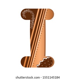 Cookie letter I, Alphabet with ornaments. Cute letters decorative with chocolate.   Illustration letter of alphabet