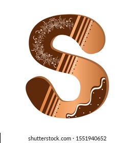 Cookie letter S, Alphabet with ornaments. Cute letters decorative with chocolate. Illustration letter of alphabet