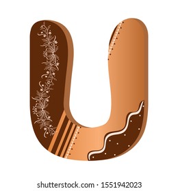 Cookie letter V, Alphabet with ornaments. Cute letters decorative with chocolate. Illustration letter of alphabet