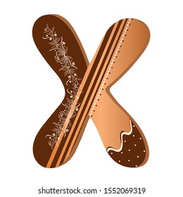 Cookie letter X, Alphabet with ornaments. Cute letters decorative with chocolate. Illustration letter of alphabet