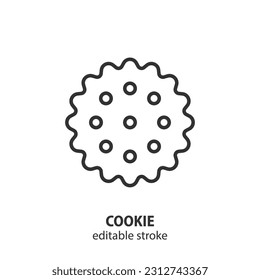 Cookie line icon. Food outline vector symbol. Biscuit thin illustration. Editable stroke.